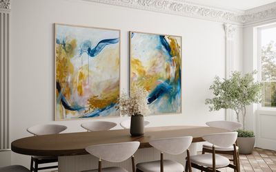 Painting artwork 'Aurelia - Framed large abstract diptych ' by Roopali Arora | The East Coast Arts Trail™