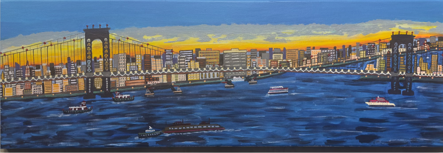 Painting artwork 'Manhattan Bridge Panorama' by Steve Quilty Art | The East Coast Arts Trail™