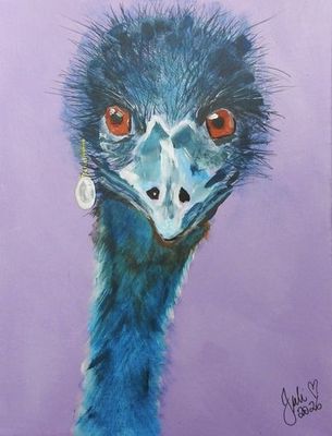'Emu with Pearl Earring 3' - Painting - Animals & Wildlife by Jules | Featured on The East Coast Arts Trail®