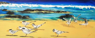 'LOW TIDE WITH TERNS AND GULLS' - Painting by Chris Holland | Featured on The East Coast Arts Trail®