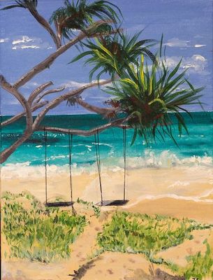 Painting artwork 'Swings at the beach' by janebriscoe | The East Coast Arts Trail™