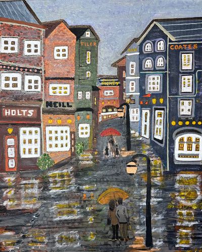 'Walking in the Rain: Northern Town' - Painting - Acrylic by Steve Quilty Art | Featured on The East Coast Arts Trail®