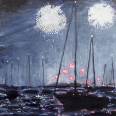 'Sydney Harbour NYE fireworks 1' - Painting by Geoff Hargraves | Featured on The East Coast Arts Trail™