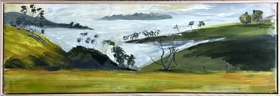 Painting - Landscape artwork 'Green fields in the mist' by Jennifer Baxter | The East Coast Arts Trail®