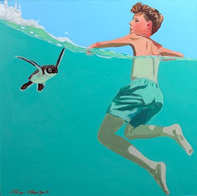 'The Hatchling and the Boy' - Painting - Figurative by Pip Phelps | Featured on The East Coast Arts Trail®
