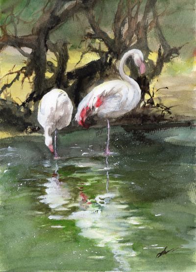 Painting artwork 'The Flamingoes' by Cecilia Xiao | The East Coast Arts Trail®