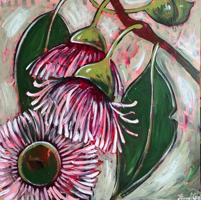 'Pink Gum Flowers Up Close' - Painting - Acrylic by Lucy Car | Featured on The East Coast Arts Trail®