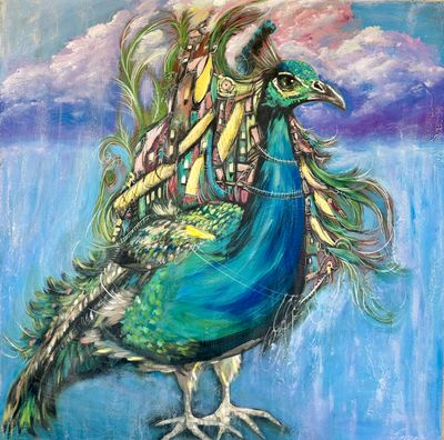 Painting - Animals & Wildlife artwork 'Peacock village ' by inessatreasures | The East Coast Arts Trail®