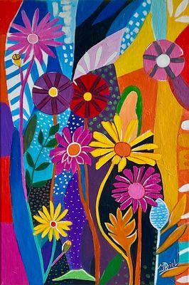 Painting artwork 'Flower power ' by m.o.i.r.a.r.t. | The East Coast Arts Trail®