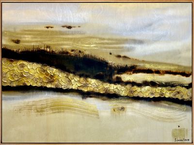 Mixed Media artwork 'Burnished Illumination by Lumière with Oak Frame' by Deborah Lang | The East Coast Arts Trail™