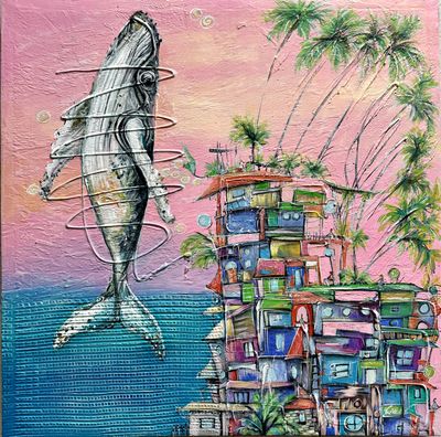 'Pink sky village' - Mixed Media by inessatreasures | Featured on The East Coast Arts Trail®