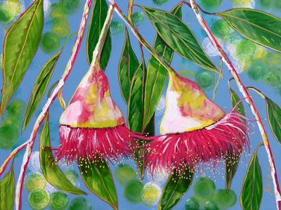 Painting - Floral & Botanical artwork 'Gumnut Blossoms in the Early Morning Light' by Jules | The East Coast Arts Trail®