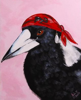 'Magpie Thug  -  Parody' - Painting - Animals & Wildlife by Jules | Featured on The East Coast Arts Trail®