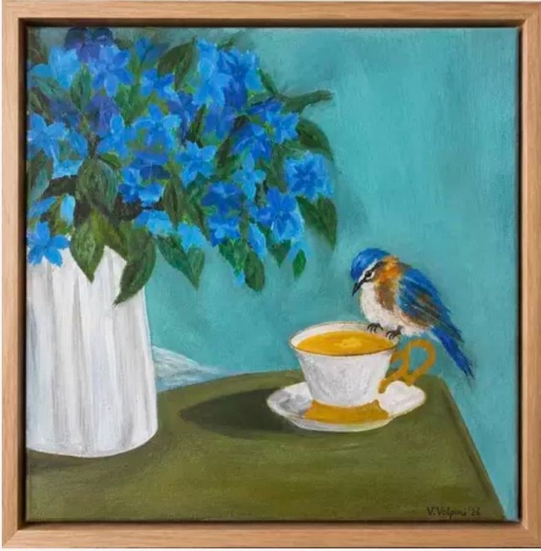 'Bluebird and Blue Blooms' - Painting - Acrylic by Valeria Volpini | Featured on The East Coast Arts Trail®