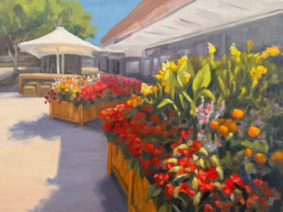 Painting artwork 'City Square in Bloom' by Sharon Smith | The East Coast Arts Trail®