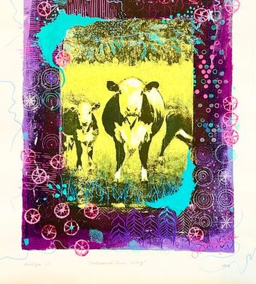 'Controversial Cows Chilling' - Printmaking by Shannon Melville | Featured on The East Coast Arts Trail®