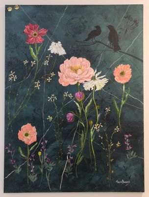 '"When the Moonlight Shines on a Floating Floral Dream"' - Painting - Oil by monicamaryburrows@bigppaintings27@ond.com | Feat