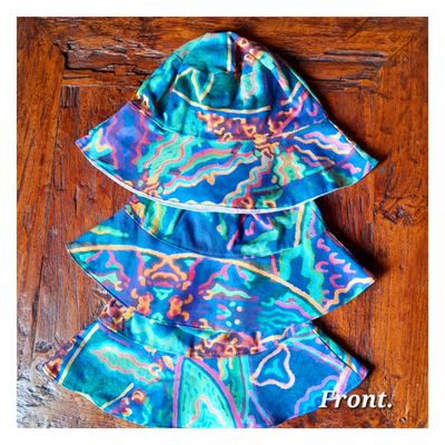 Printmaking artwork 'Sunflower Themed Adult sized Bucket Hats. Cotton drill fabric.' by Squiggle_tothemoon | The East Coast A