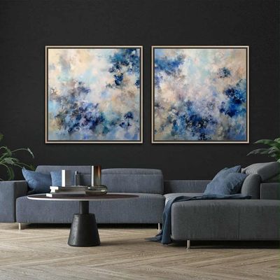 Painting artwork 'Ocean Above – Textured Abstract Coastal Diptych | Serene Nature-Inspired Art' by Tania FitzGerald | The Eas