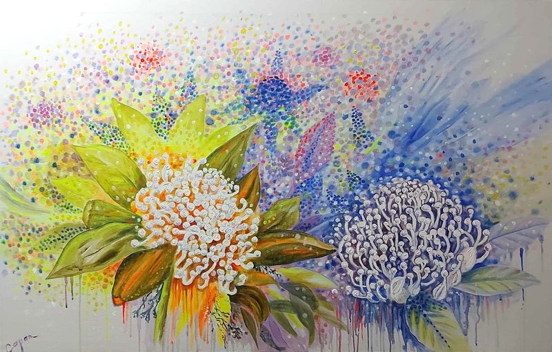 Painting artwork 'White Waratah ' by Capanart Gallery | The East Coast Arts Trail®
