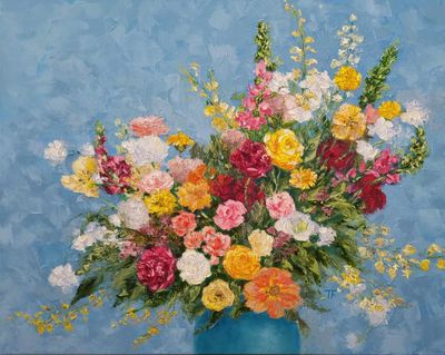 'Summer Arrangement – Textured Floral Oil Painting | Impasto Still Life Artwork' - Painting by Tania FitzGerald | Featured on