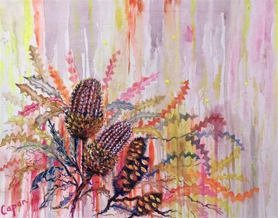 'Wild Banksia (suits UV light)' - Painting by Capanart Gallery | Featured on The East Coast Arts Trail®