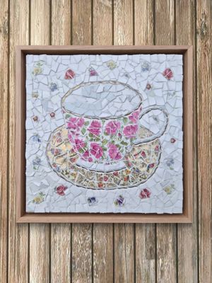English fine china mosaic on cradled wood panel, framed in oak by Nadia Dong Creative, VIC - Melbourne | Displayed on The Eas