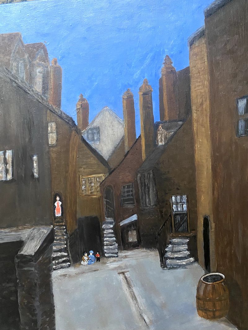 'RESIDENTS OF NARROW MARSH - NOTTINGHAM UK' - Painting - Figurative by Jacqui Cousins | Featured on The East Coast Arts Trail