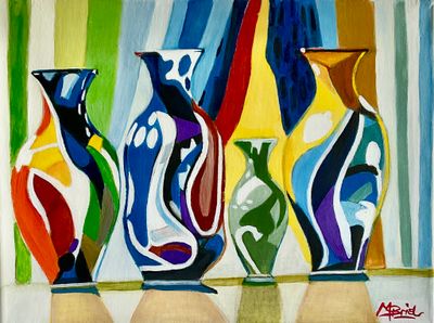 'Coloured abstract vases ' - Painting by m.o.i.r.a.r.t. | Featured on The East Coast Arts Trail®