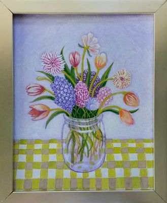 Painting - Botanical artwork 'Spring Flowers in a Jam Jar ' by Fiona Thorning | The East Coast Arts Trail®