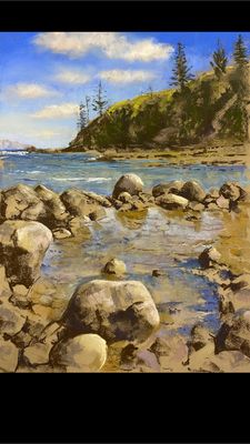 Painting - Coastal artwork 'Bumboras Beach, Norfolk Island' by AmandaMcLeanFineArt | The East Coast Arts Trail®