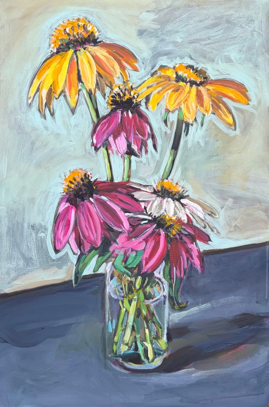 Painting artwork 'Coneflowers in vase' by Emily Bowen | The East Coast Arts Trail®