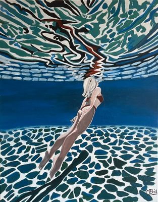 'Swimming pool glamour ' - Painting by m.o.i.r.a.r.t. | Featured on The East Coast Arts Trail®