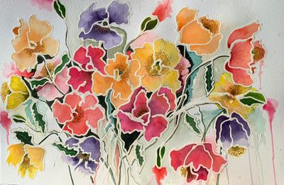'Funky Poppies' - Painting - Floral & Botanical by Marg Watt | Featured on The East Coast Arts Trail®