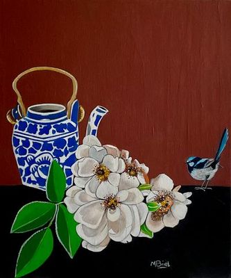 'Gardenia tea party ' - Painting - Acrylic by m.o.i.r.a.r.t. | Featured on The East Coast Arts Trail®