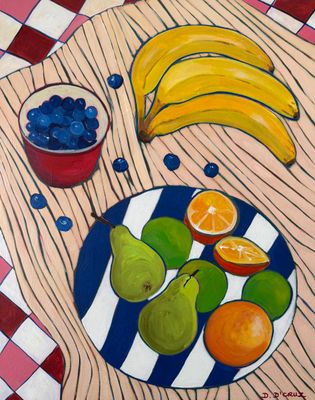 Painting artwork 'Citrus and  stripes' by Daniella D’Cruz | The East Coast Arts Trail®