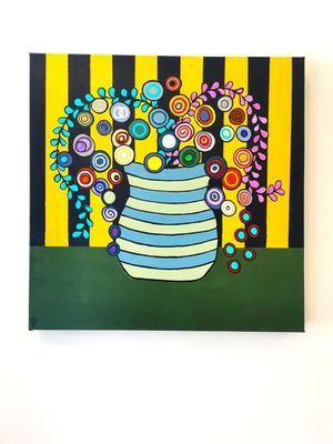 Painting artwork 'Midnight blue and yellow stripe wallpaper' by fran sanders | The East Coast Arts Trail™
