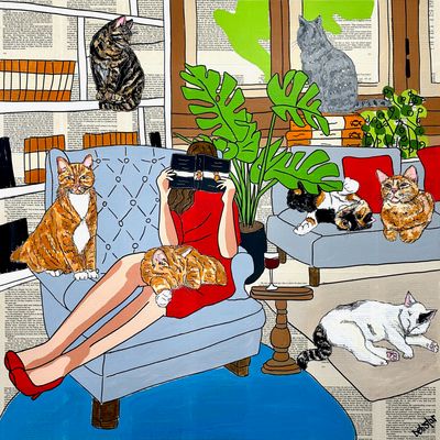 Illustration artwork 'Cat Capers - Crazy Cat Lady' by Deborah Lang | The East Coast Arts Trail™