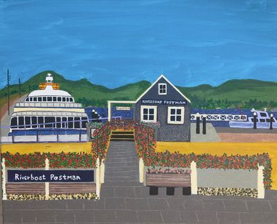 Painting - Acrylic artwork 'Hawkesbury Riverboat Postman in Floating Frame' by Steve Quilty Art | The East Coast Arts Trail®