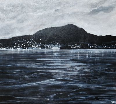Painting - Landscape artwork 'Evening lights ' by Maria Oakley | The East Coast Arts Trail®