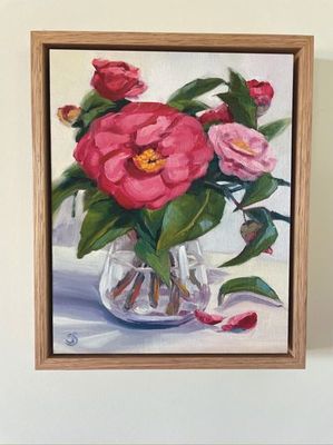 'Crimson Camelias' - Painting by Sharon Smith | Featured on The East Coast Arts Trail®