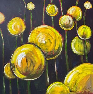 Painting artwork 'Billy Buttons up Close' by Lucy Car | The East Coast Arts Trail®