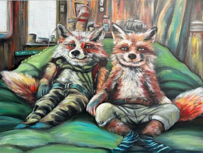 Painting - Animals & Wildlife artwork 'In the den ' by inessatreasures | The East Coast Arts Trail®