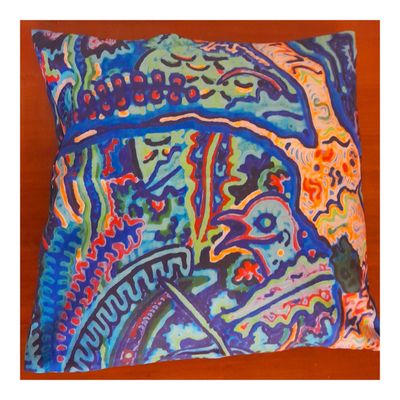 Printmaking artwork 'Lyrebird themed UV printed pair Cushion Covers (Inserts not included.) 45 cms x 45 cms.' by Paulette Gir