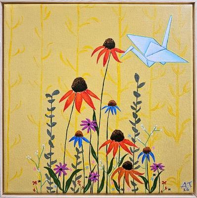 'Wild flowers and crane' - Painting by Art by Amsy | Featured on The East Coast Arts Trail®