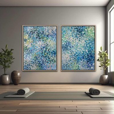 'Ocean’s Whispers – Coastal Serene Diptych | Nature-Inspired Mosaic Series' - Painting by Tania FitzGerald | Featured on The 